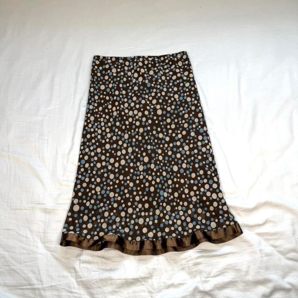 Vintage y2k Necessary Objects brown & blue polka dot midi skirt